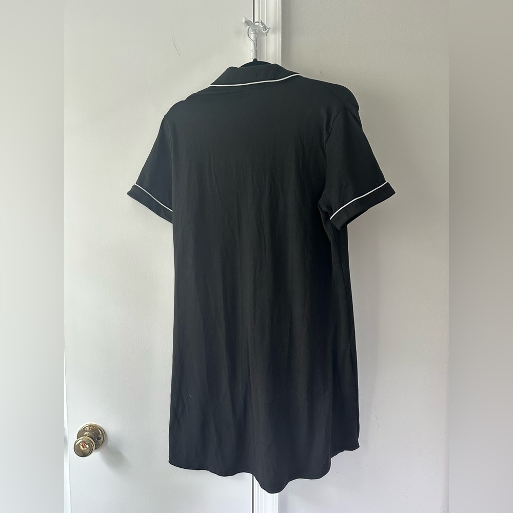 Ekouaer Black Contrast Piping Short Sleeve Nightshirt 🤍🖤 Size S - Picture 3 of 6